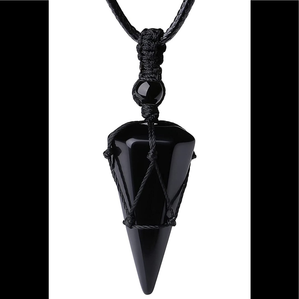 BRAND NEW UNISEX BLACK OBSIDIAN HEALING STONE NECKLACE NWT
